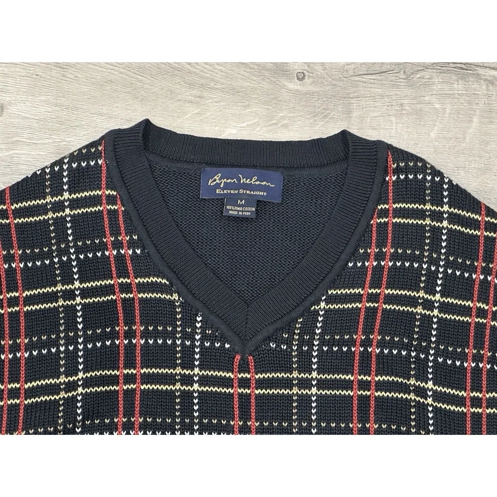 Byron Nelson Eleven Straight Vest Men's Medium 100% Pima Preppy Red Gold Black‎